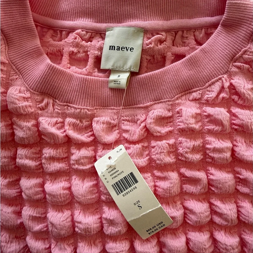 Anthropologie Pink Textured Crop Top NWT Women’s Size Small Short Sleeve - Picture 3 of 7